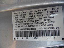 2010 Honda Accord EX-L Silver Sedan 2.4L AT #A23749